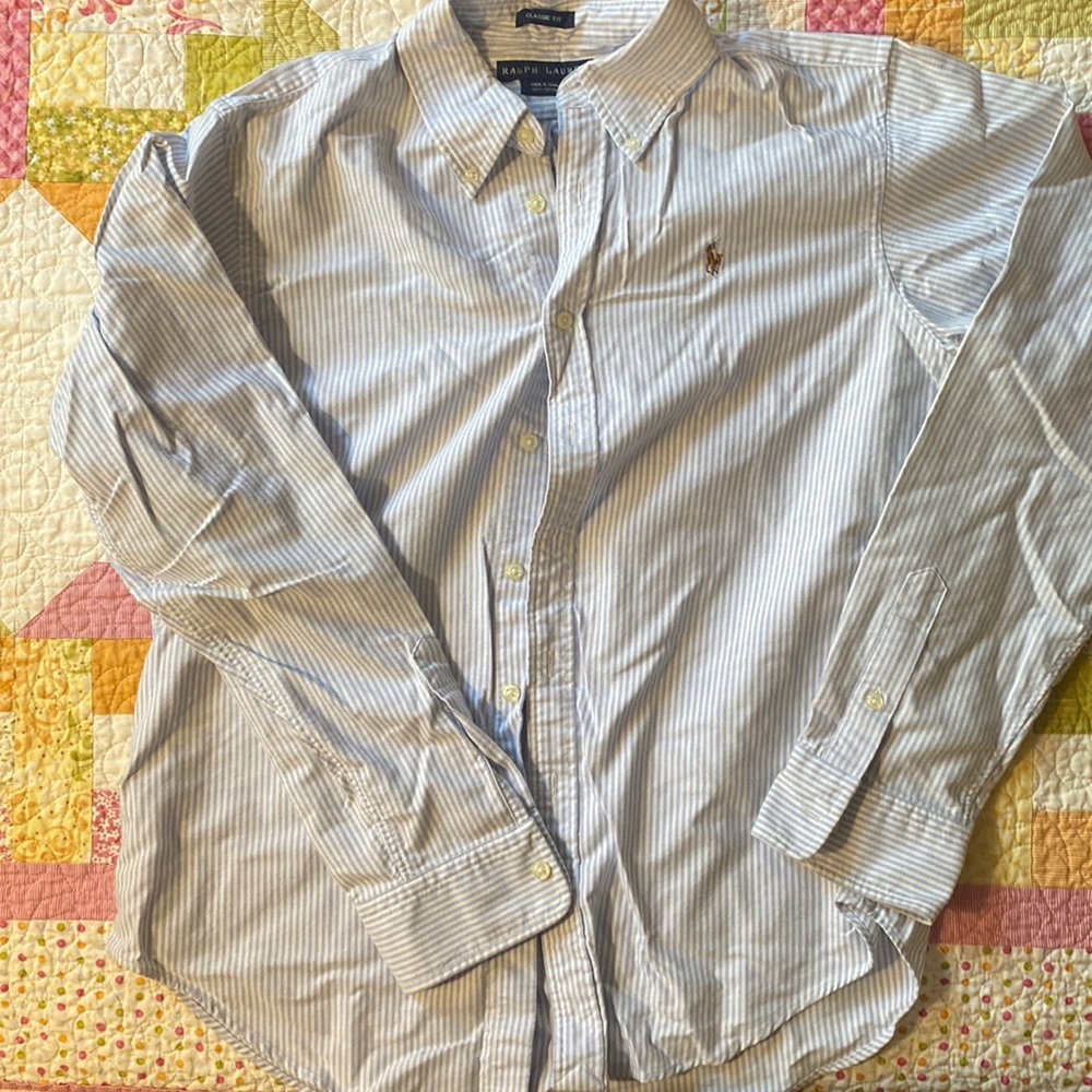 Ralph Lauren, blue striped, classic fit button up, size 12
